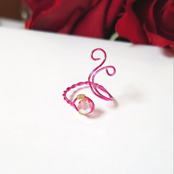 Pink AB Crystal Wire Wrapped Ring HOT Pink Wire Glass Crystal Handmade by me! - Picture 2 of 14